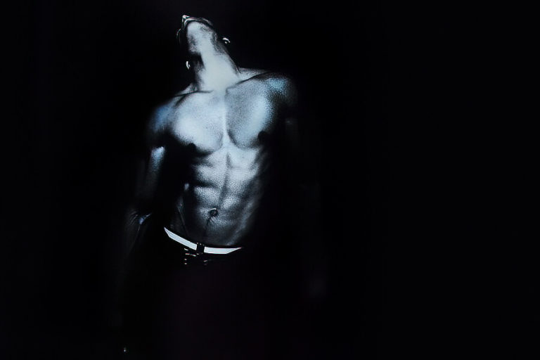 A person in a dark room