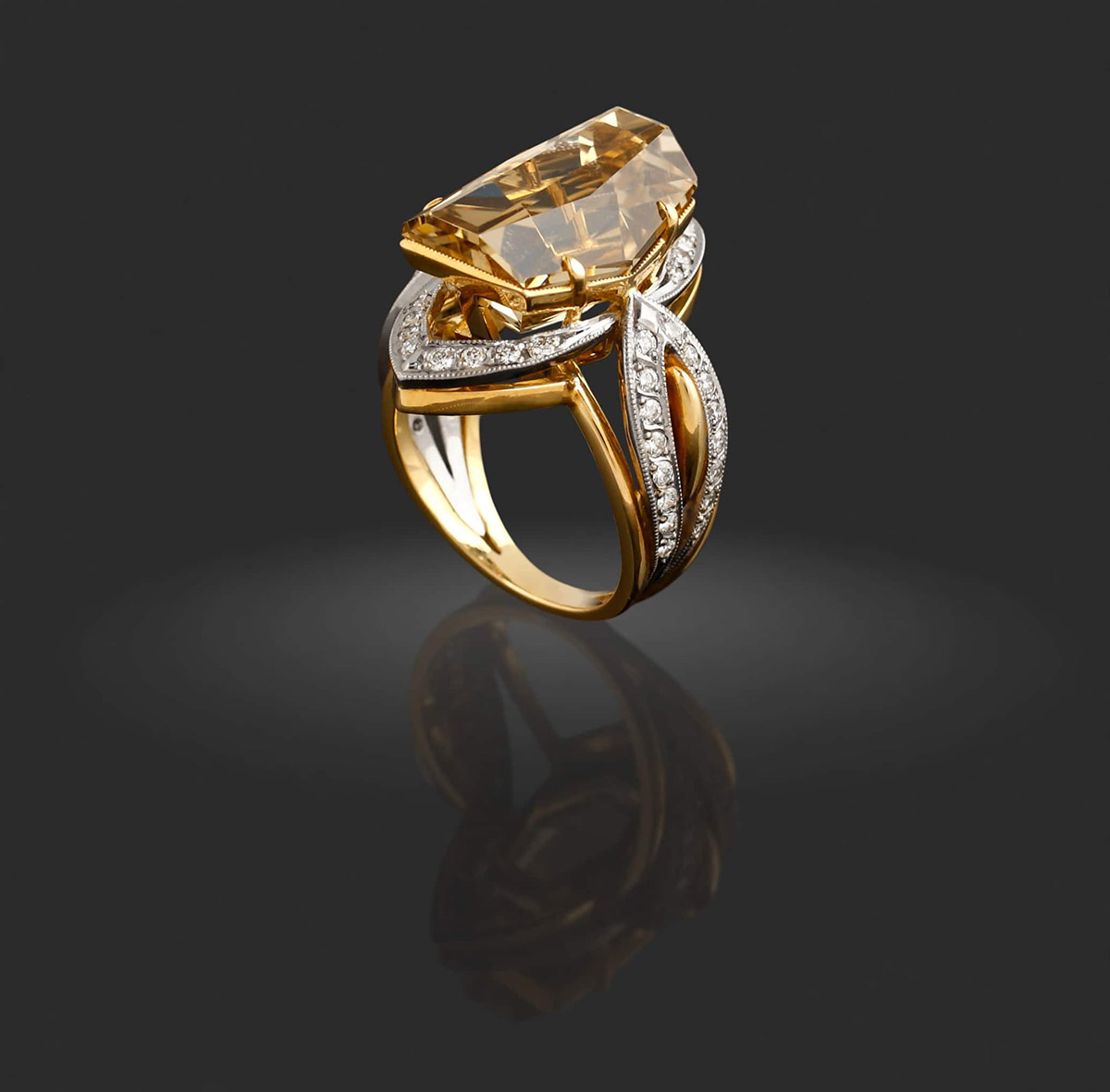 A close up of a gold ring