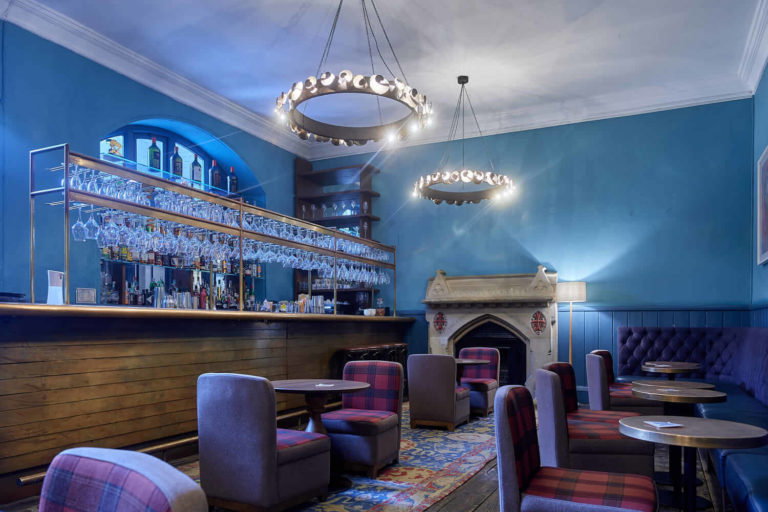 A person in a blue room