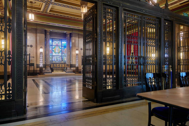 A store front at night