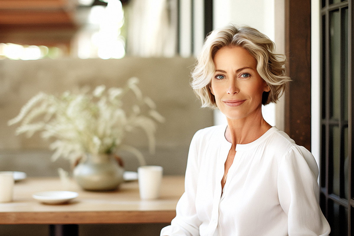 A woman wearing a white shirt