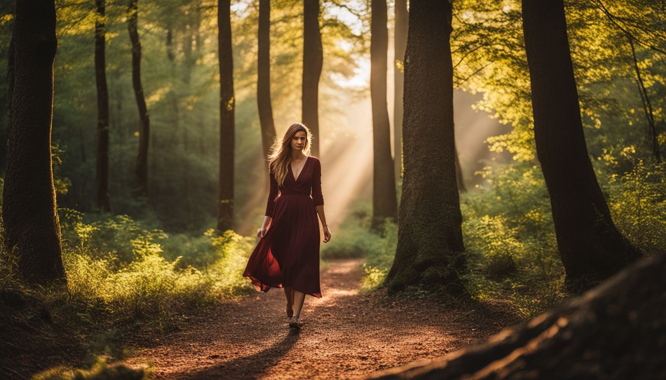 A person standing in front of a forest