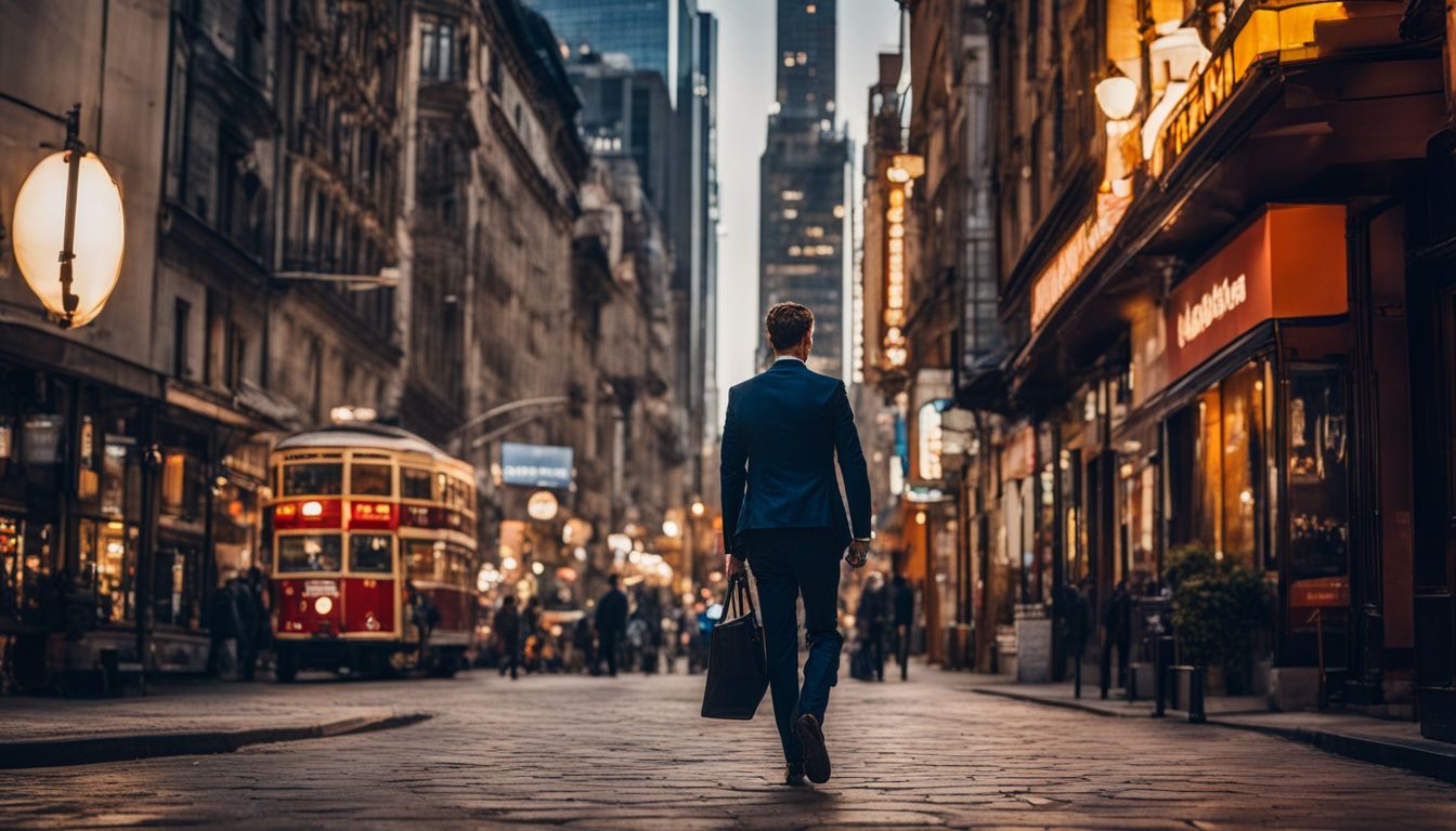 A man walking down a city street
