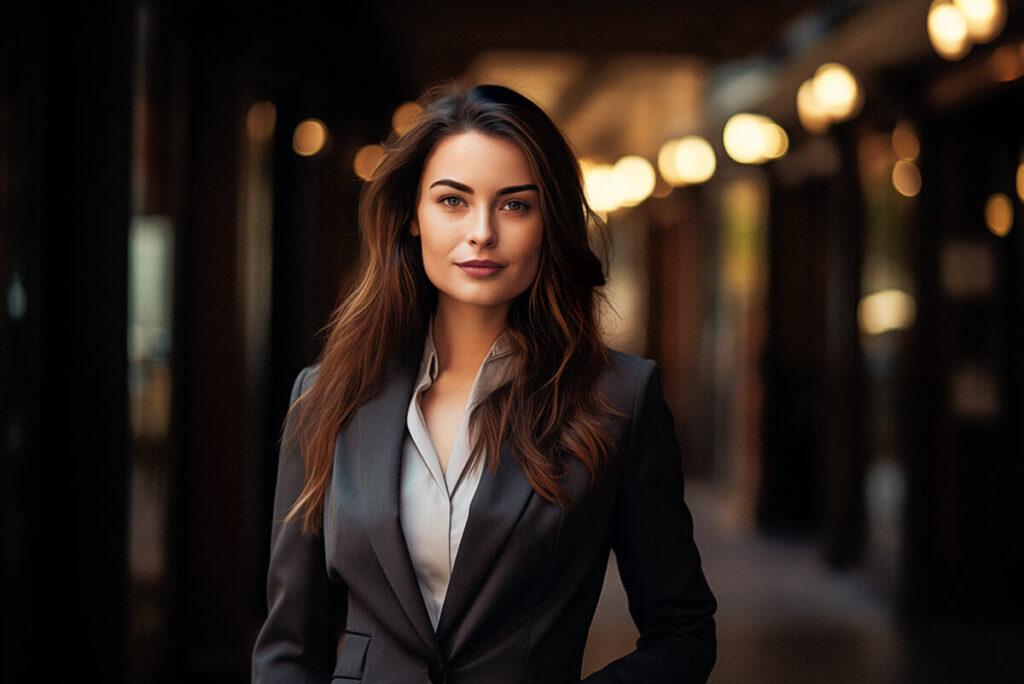 A woman wearing a suit and tie