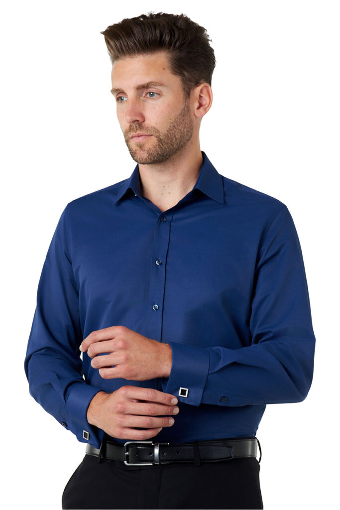 A man wearing a blue shirt