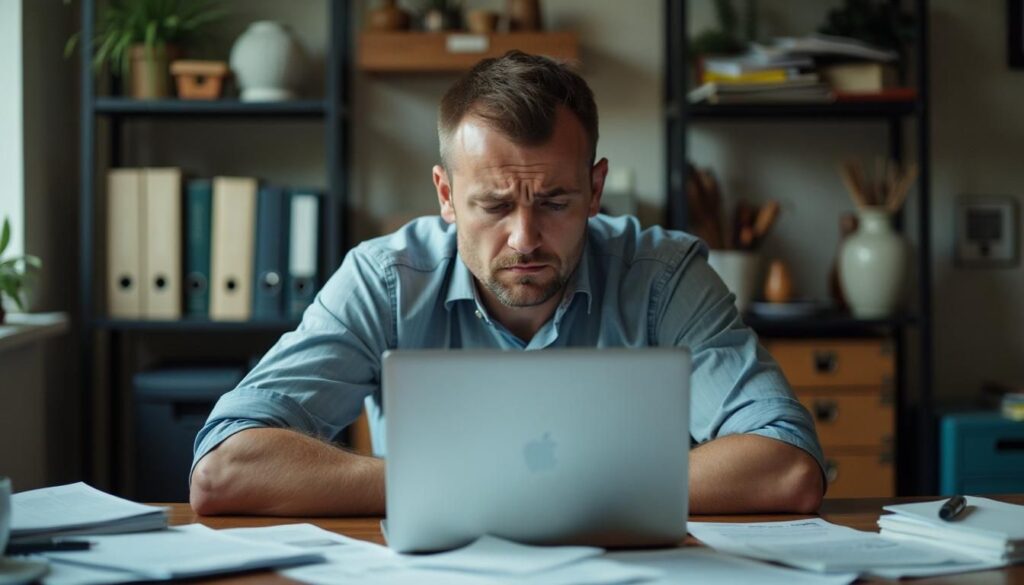 A man sitting at a table using a laptop computer