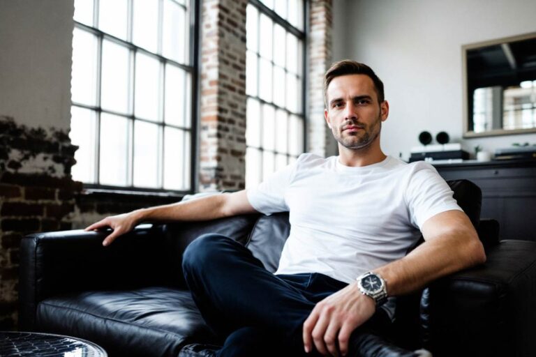 A man sitting in front of a building