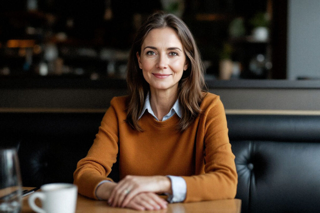 A woman sitting at a table