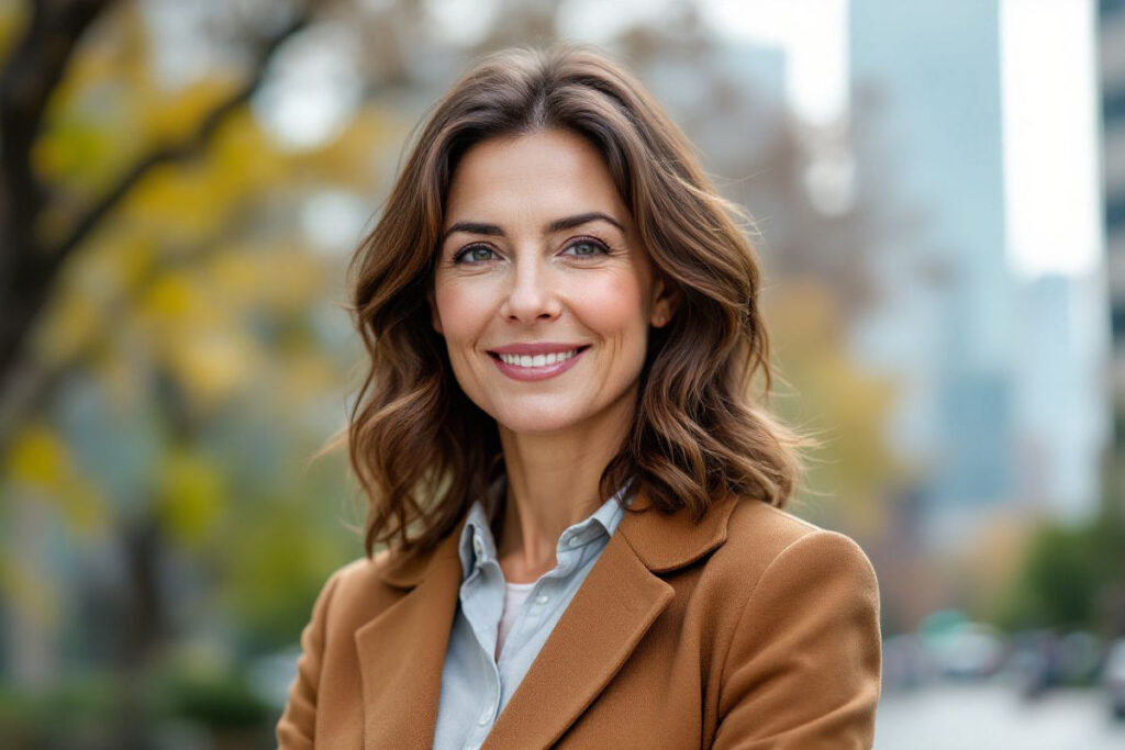 A person wearing a suit and tie smiling at the camera