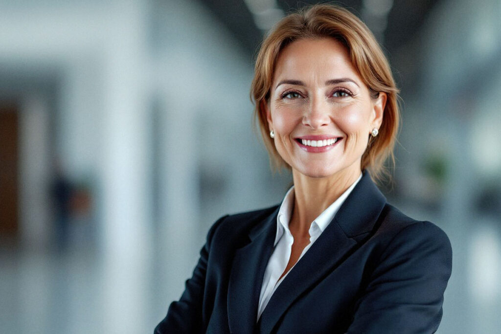 A person wearing a suit and tie smiling at the camera