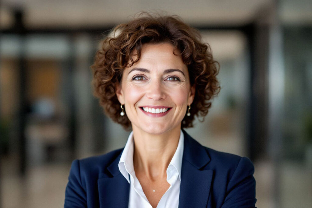 A person wearing a suit and tie smiling at the camera