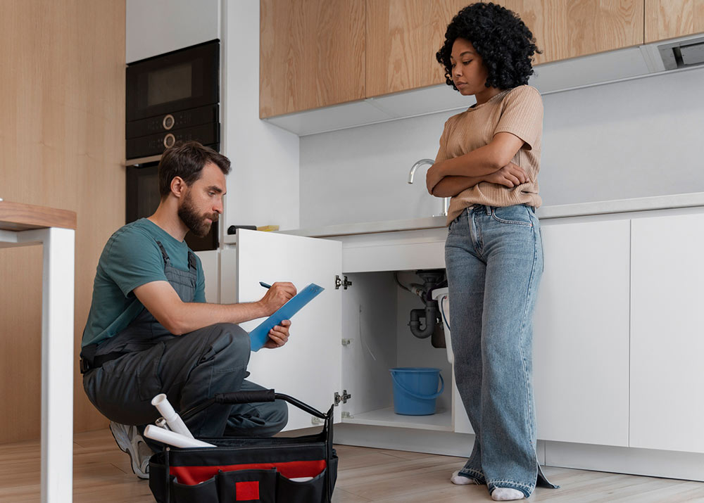 A man and a woman sitting in a kitchen