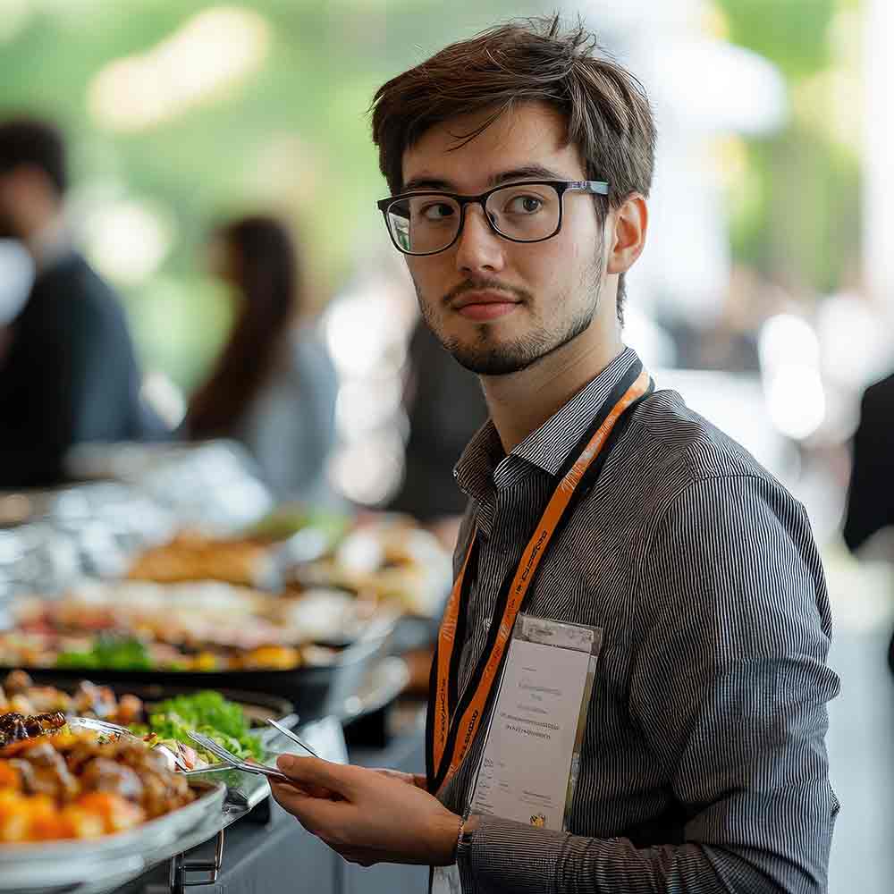 A man with food in it