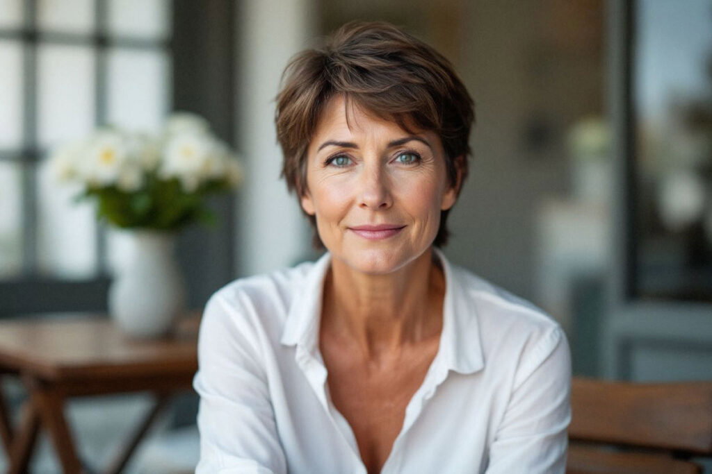 A woman sitting at a table
