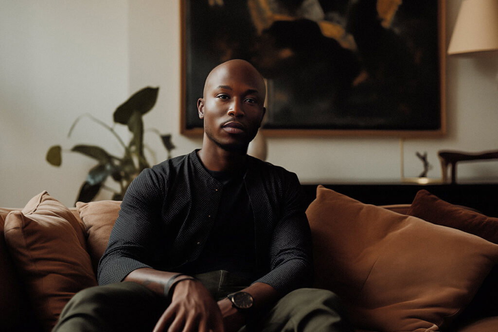 A woman sitting on a couch