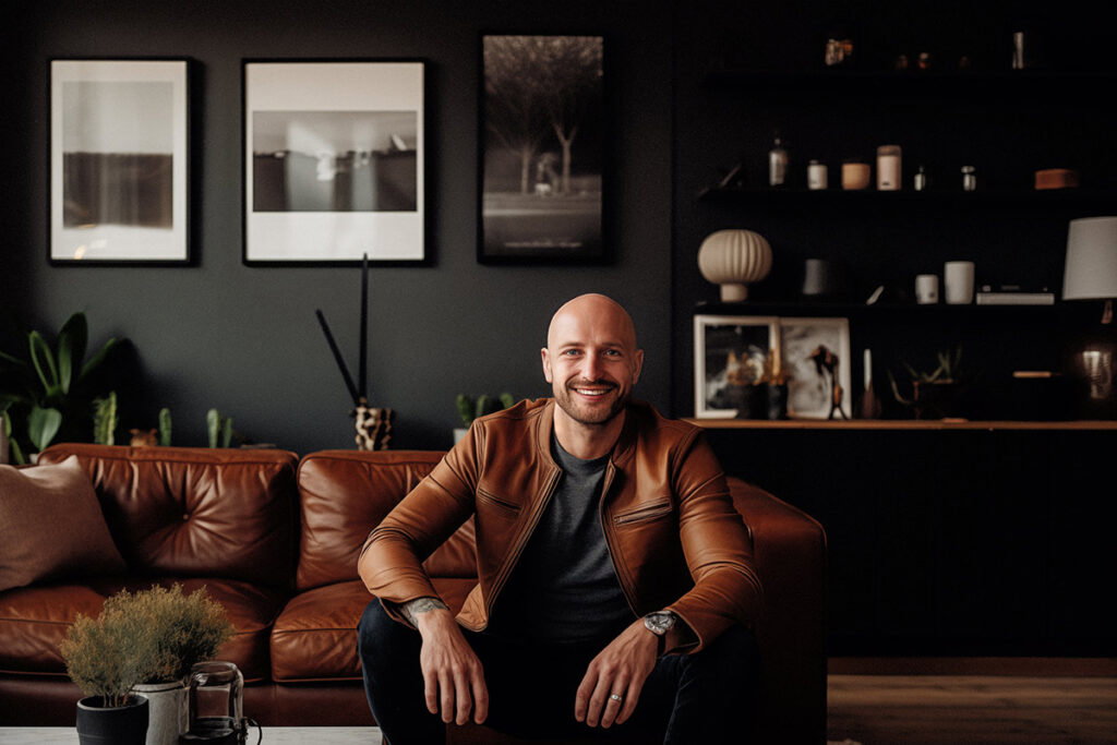 A woman sitting in a living room