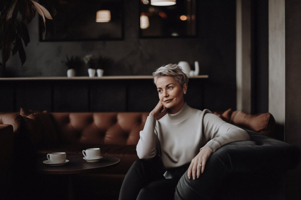 A young girl sitting on a table