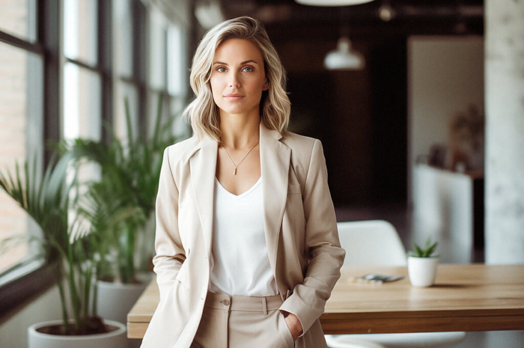 A person standing in front of a table