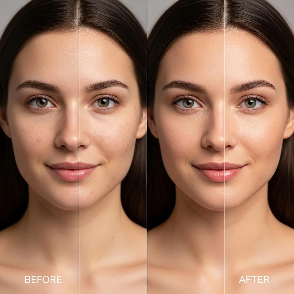 Before-and-after comparison showing subtle, natural headshot retouching