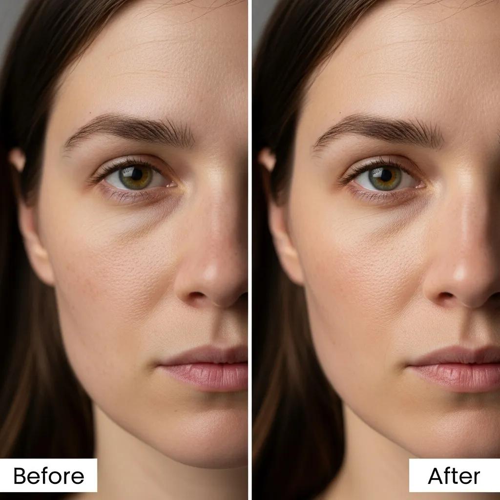Subtle before-and-after example showing minimal retouching that preserves authentic features