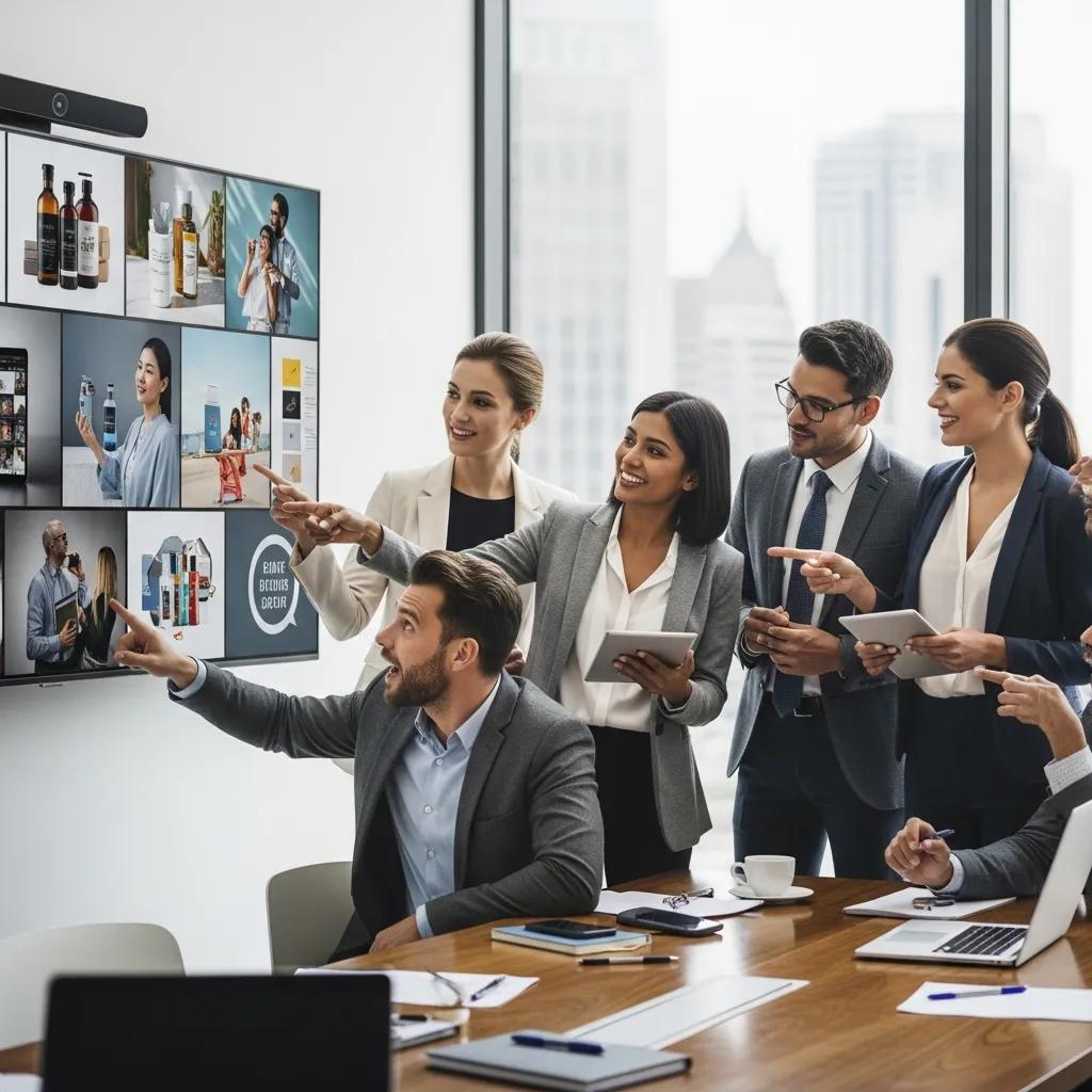 Team reviewing a gallery of curated images to illustrate subscription photography benefits