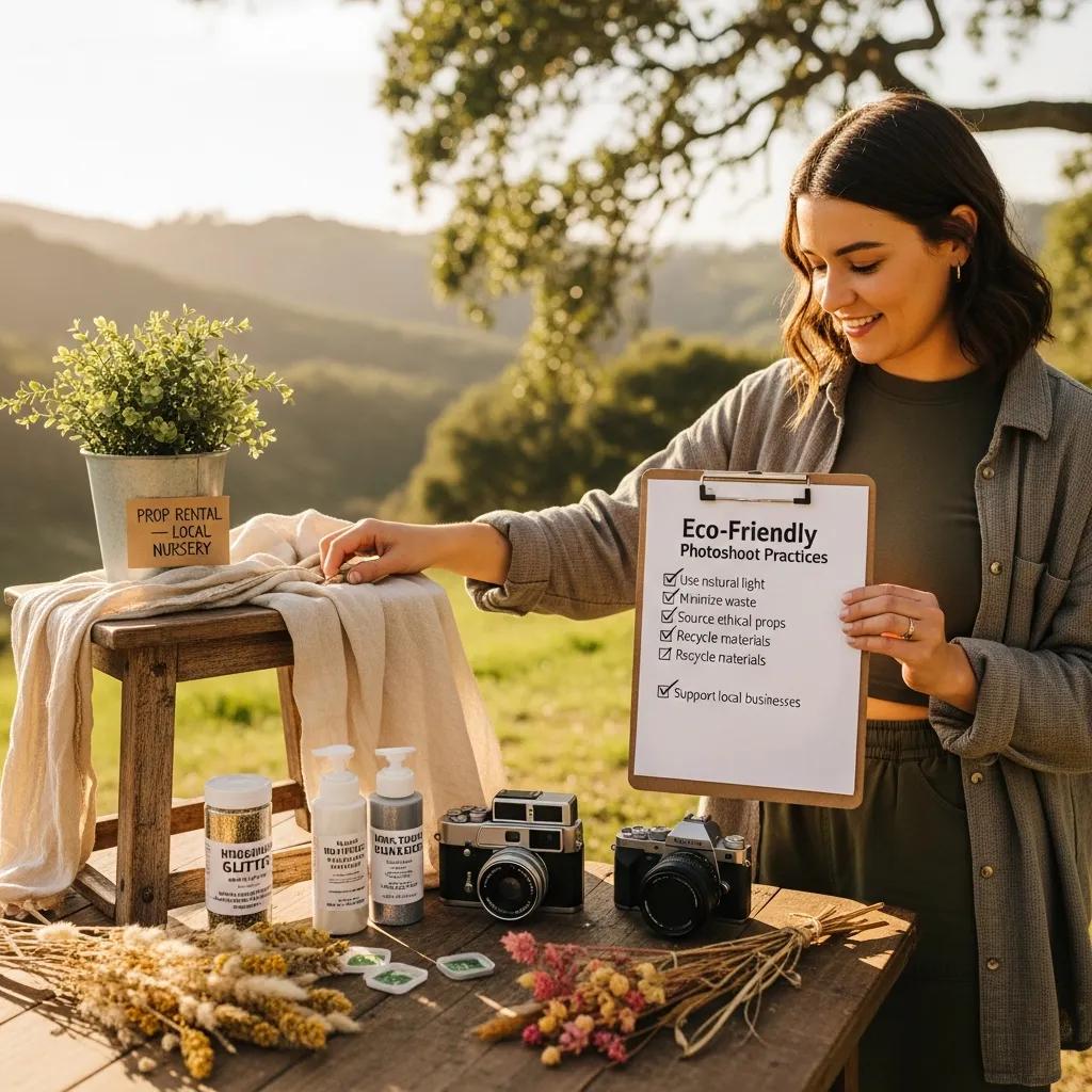 Client and photographer preparing a low-impact photoshoot using sustainable props