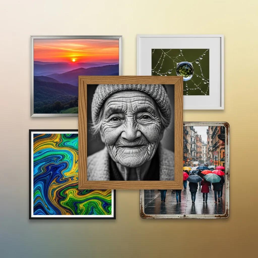 Grid of varied photographs that demonstrate a range of artistic styles and approaches