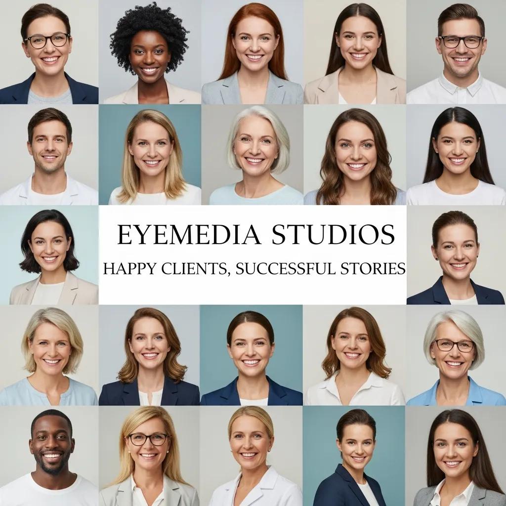 Collage of clients showing their professional headshots from EyeMedia Studios
