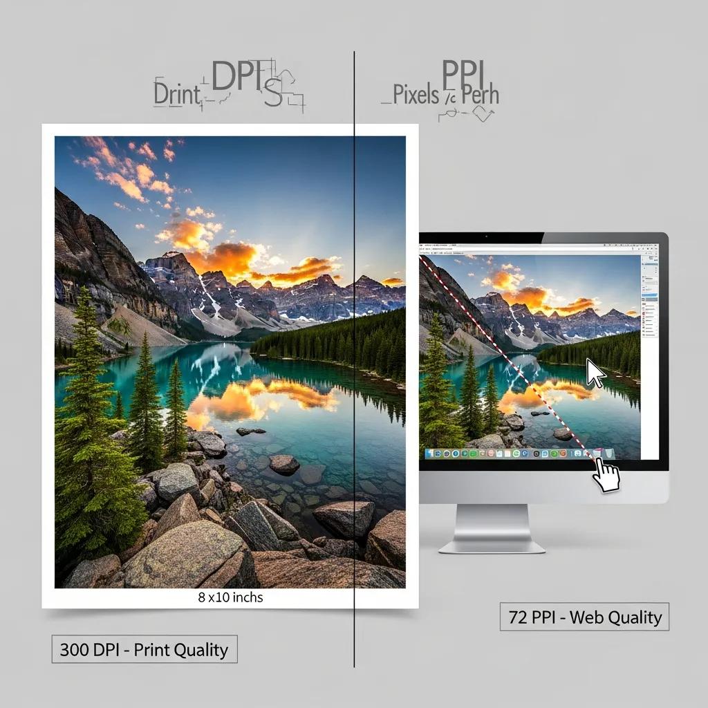 Illustration comparing DPI for print and PPI for screens