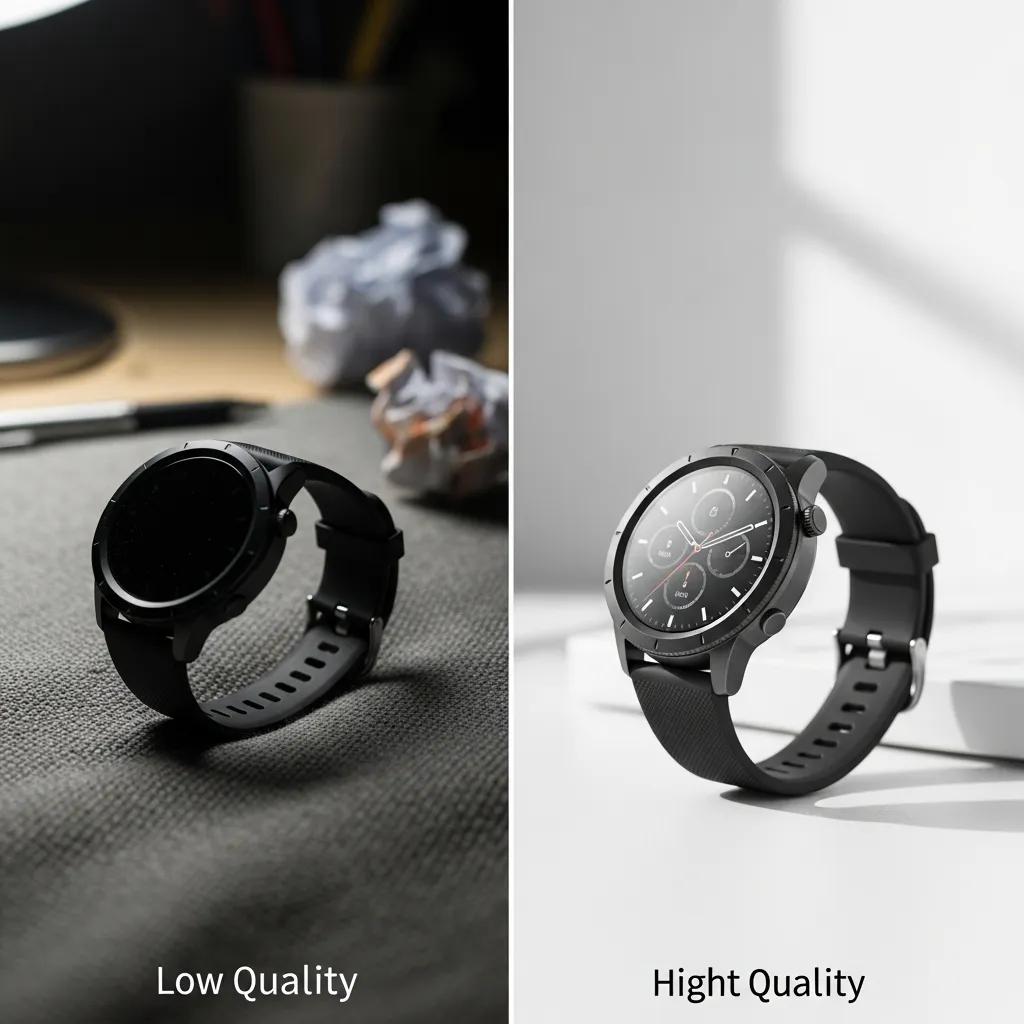 Side-by-side comparison showing the difference between low- and high-quality product images