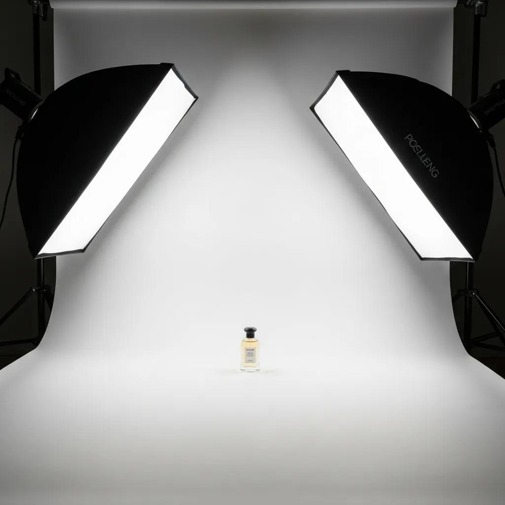 Lighting configuration showing softboxes and positioning for pure white backgrounds