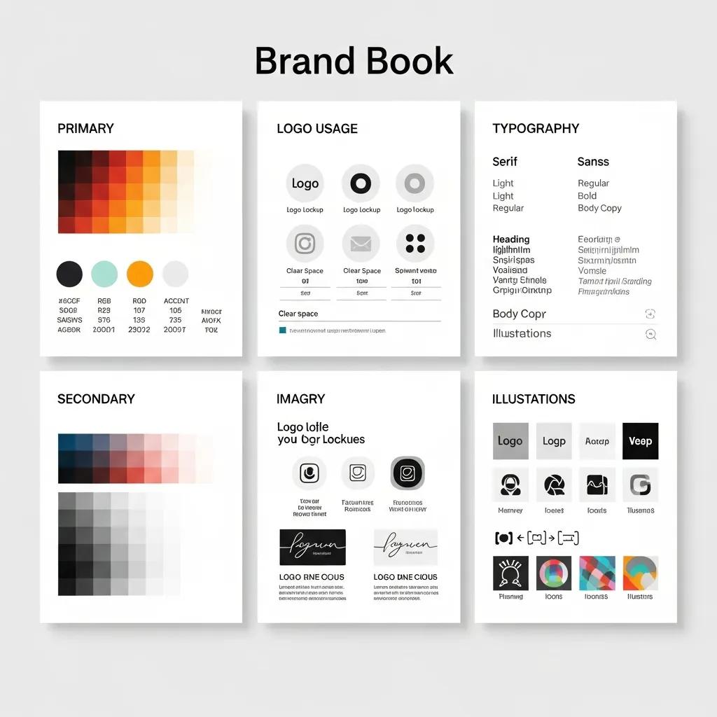 Key brand-book elements: logo usage, colour palette and typography