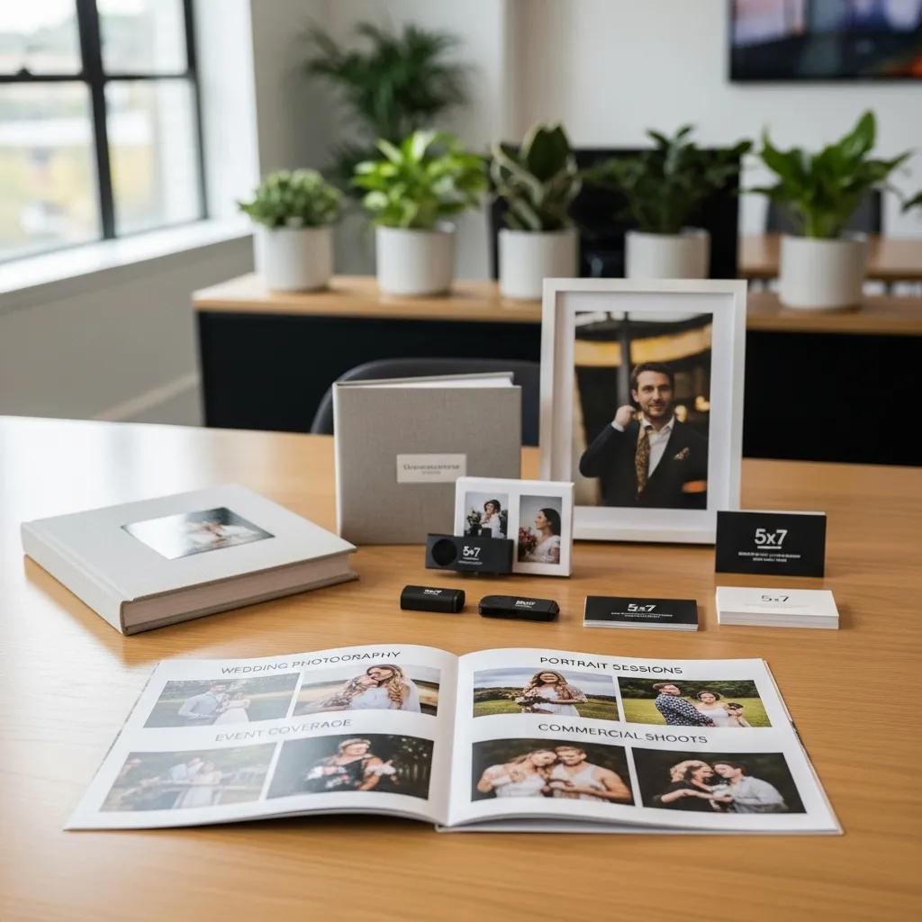 A clear display of photography packages and services laid out in a modern office