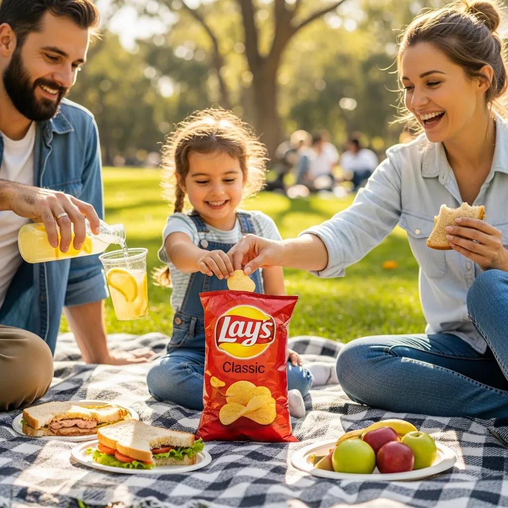 Family picnic with branded food product — authentic product-in-use photography
