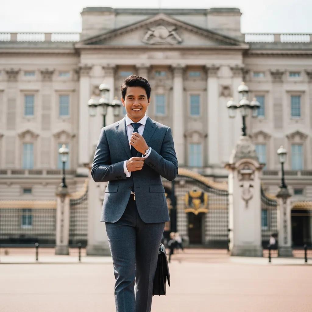 Personal branding portrait taken at Buckingham Palace, emphasising the location's grandeur