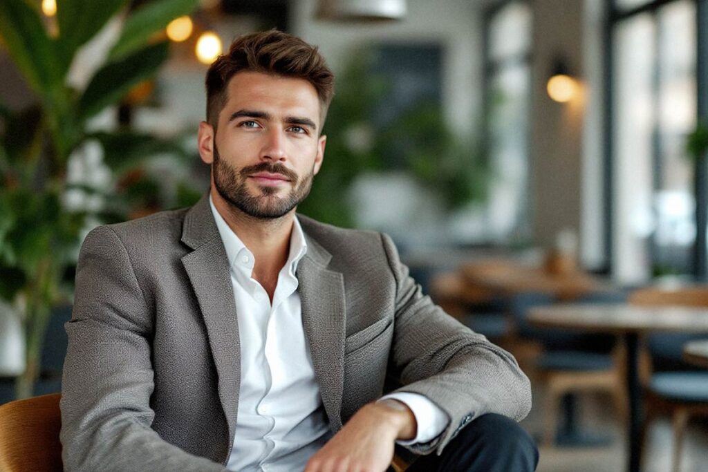 A man sitting in front of a building