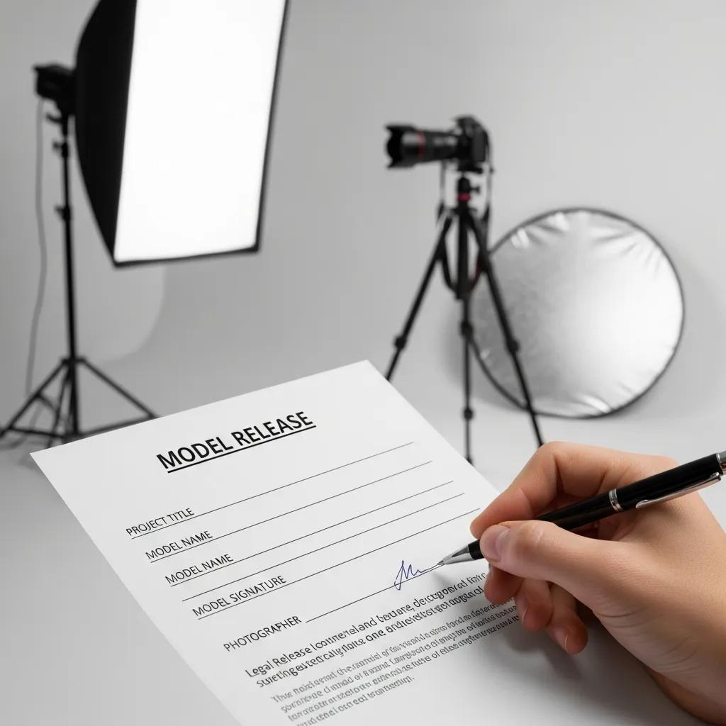 Model signing a release form in studio — practical step for commercial use