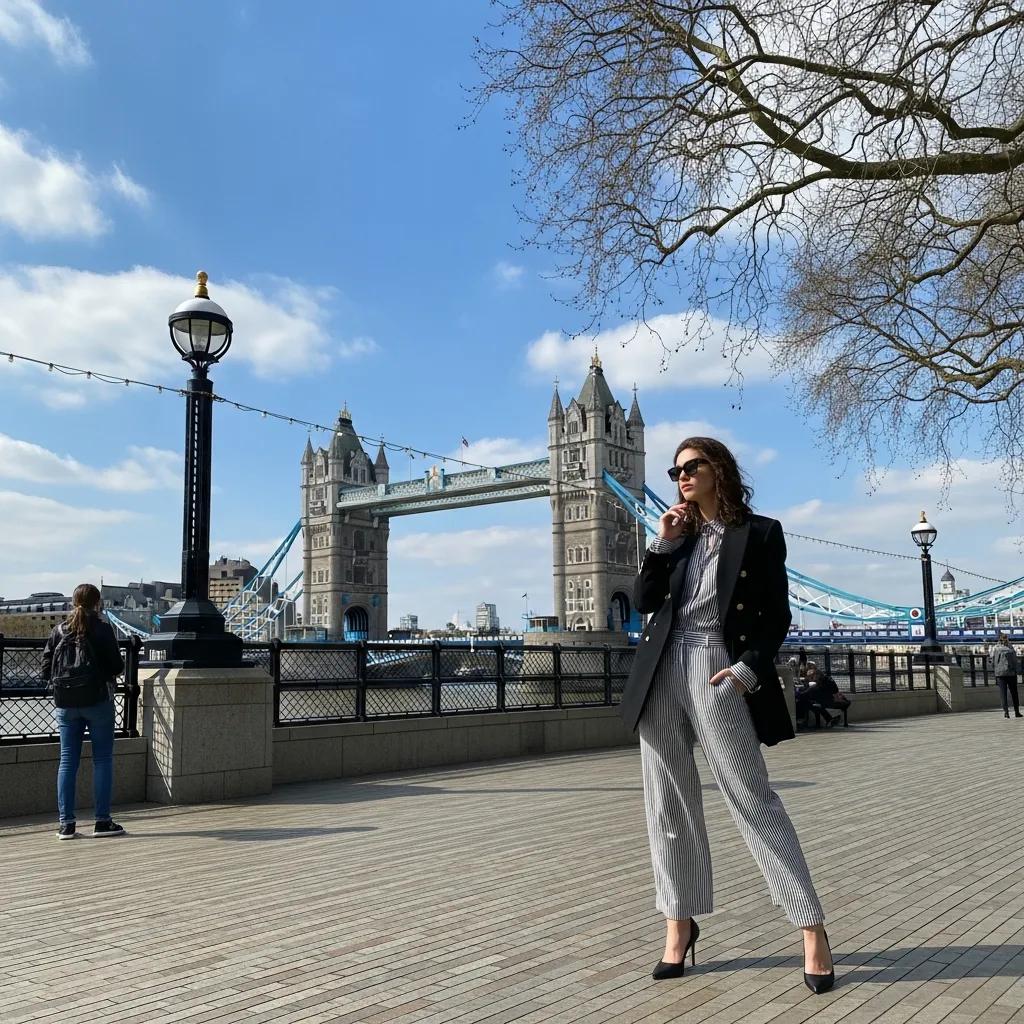 Outdoor photoshoot location in London with model at Tower Bridge