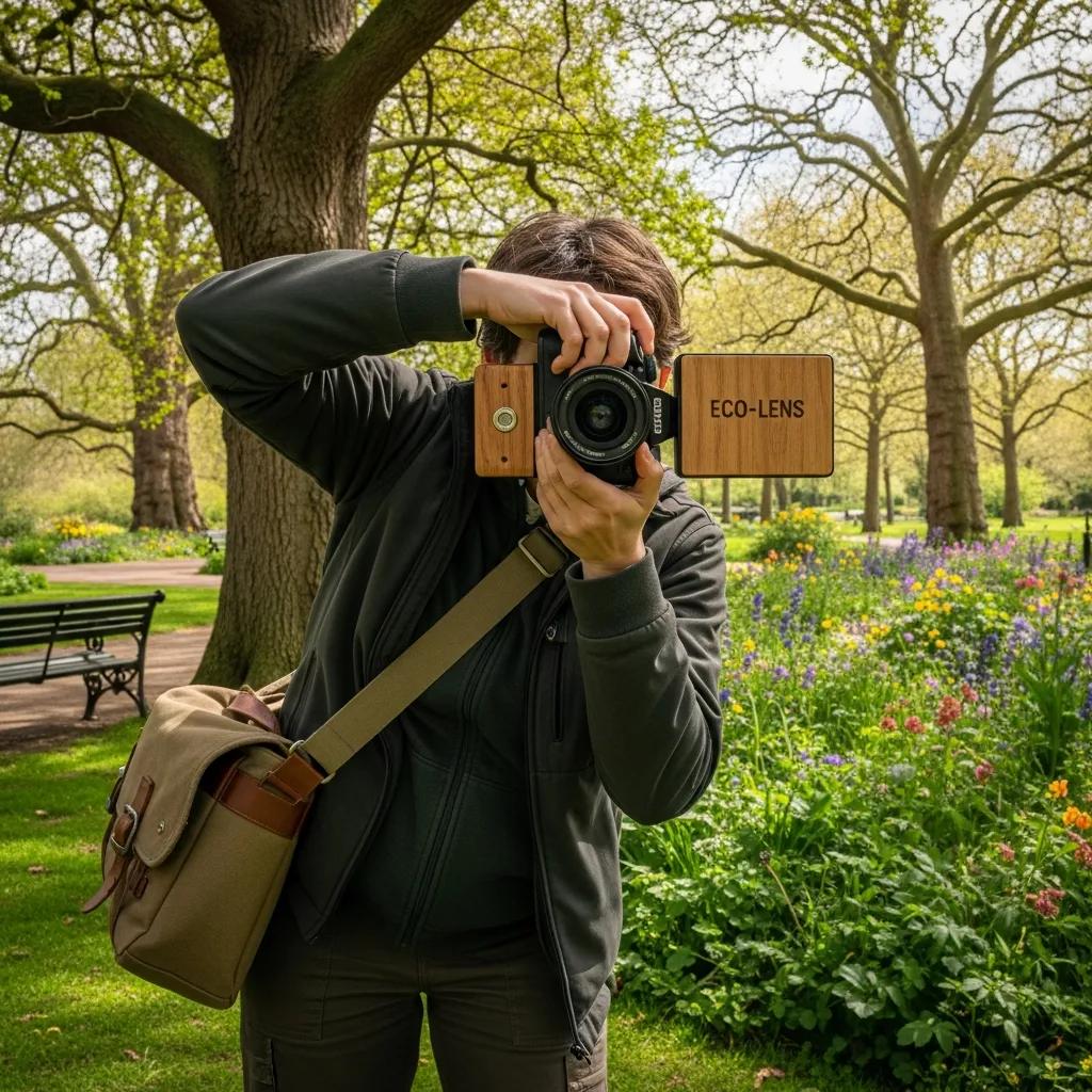 Photographer capturing eco-friendly photography in a green London park