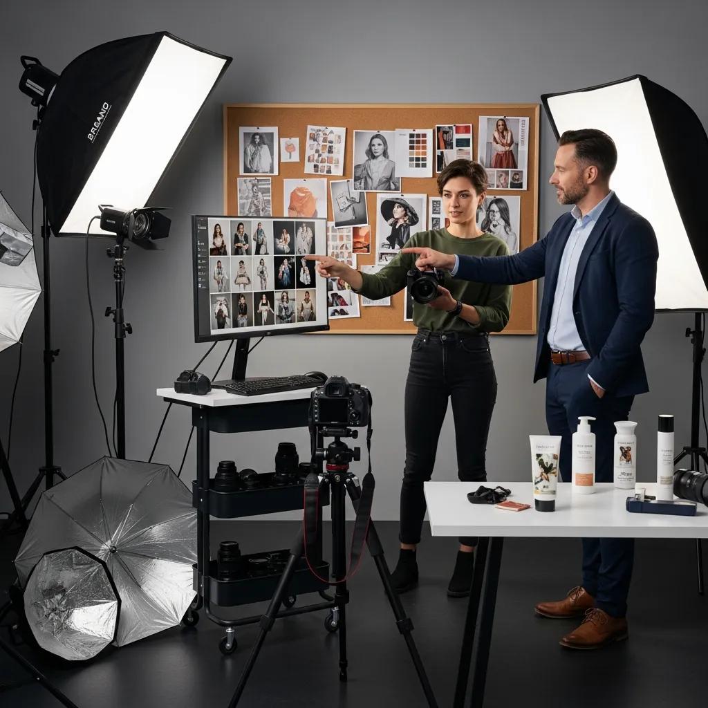 Photographer and brand partner collaborating in-studio — a peek at EyeMedia Studios' brand photography process