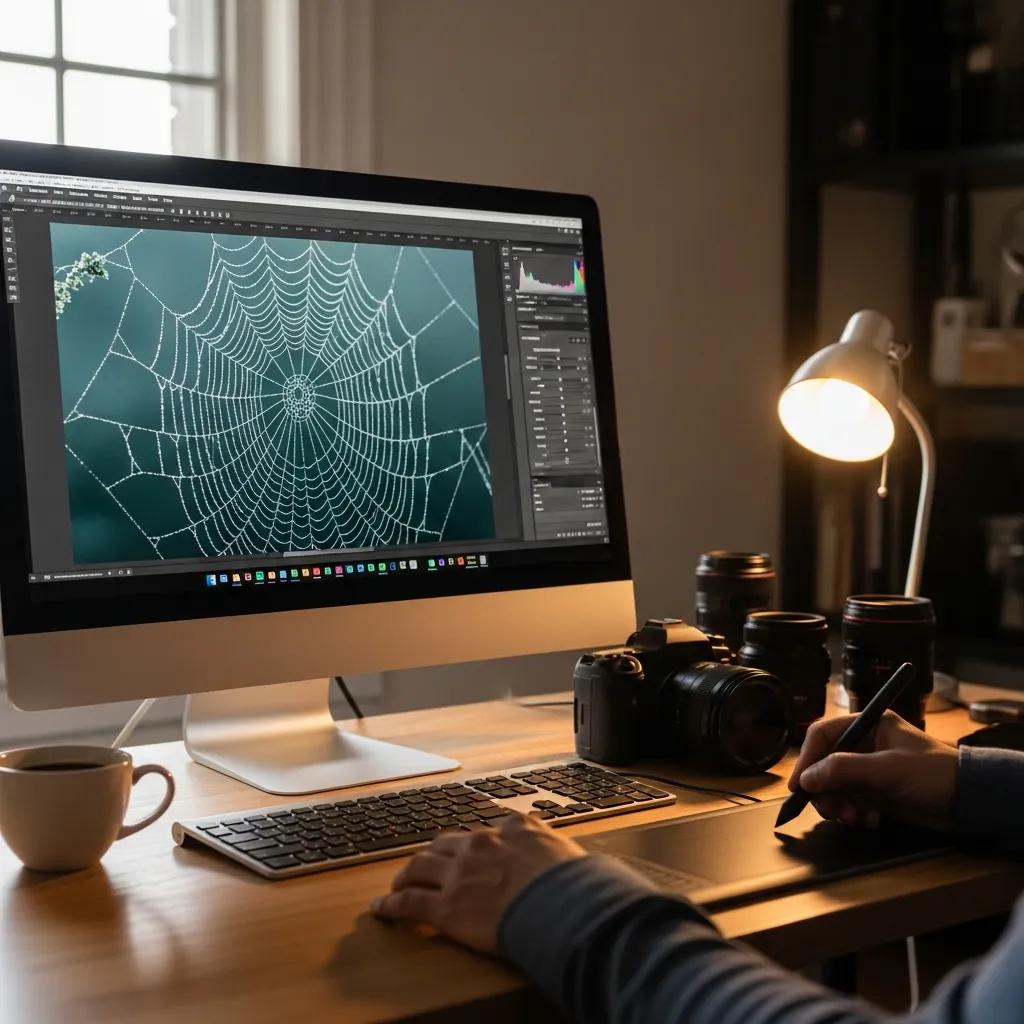 Editing a macro image on a laptop with sharpening and local contrast tools