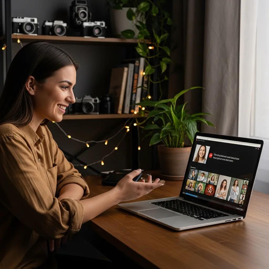 Photographer on a video call with a client, fostering long-term relationships