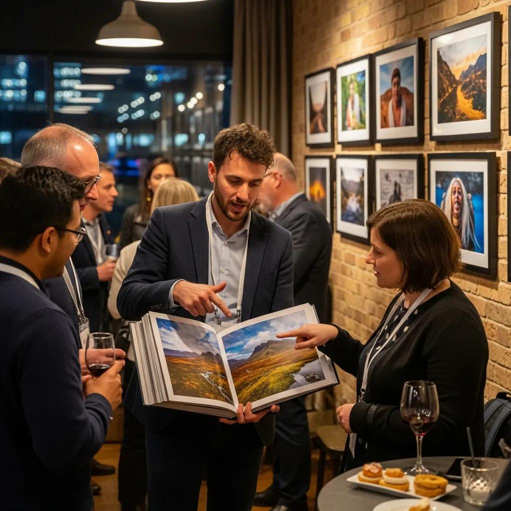 Photographer showing a portfolio at a London networking event