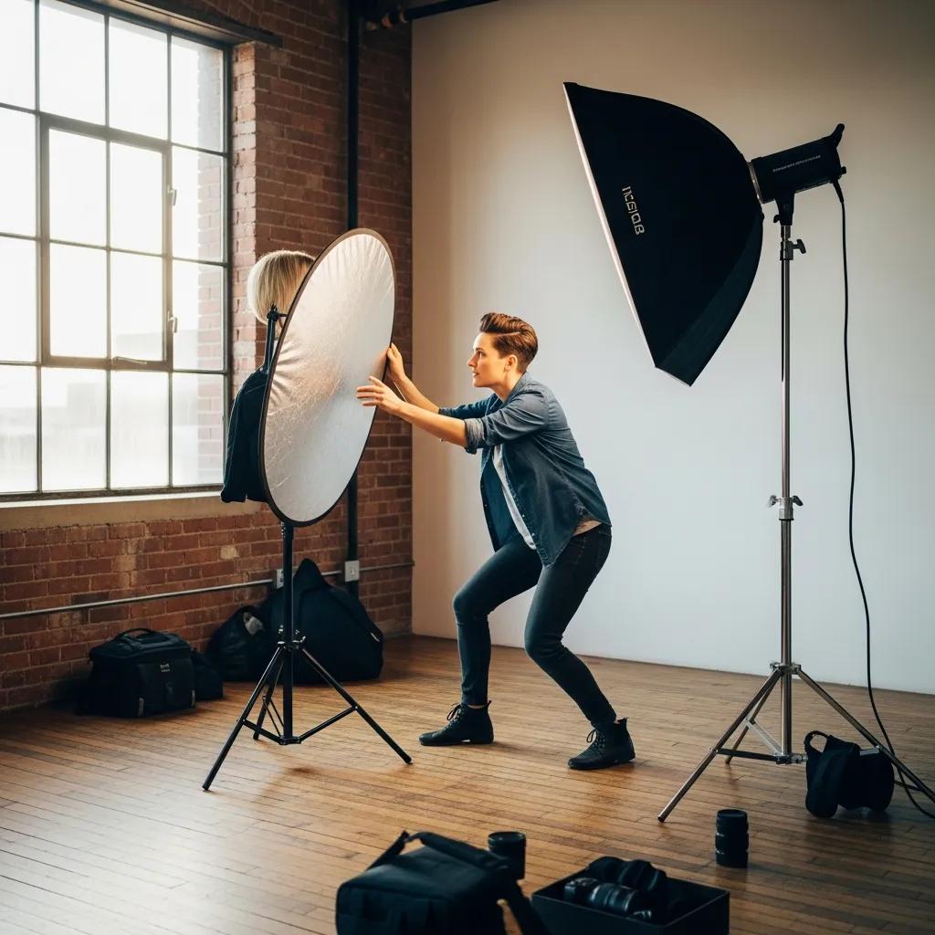 Portrait setup showing a mix of natural and artificial light