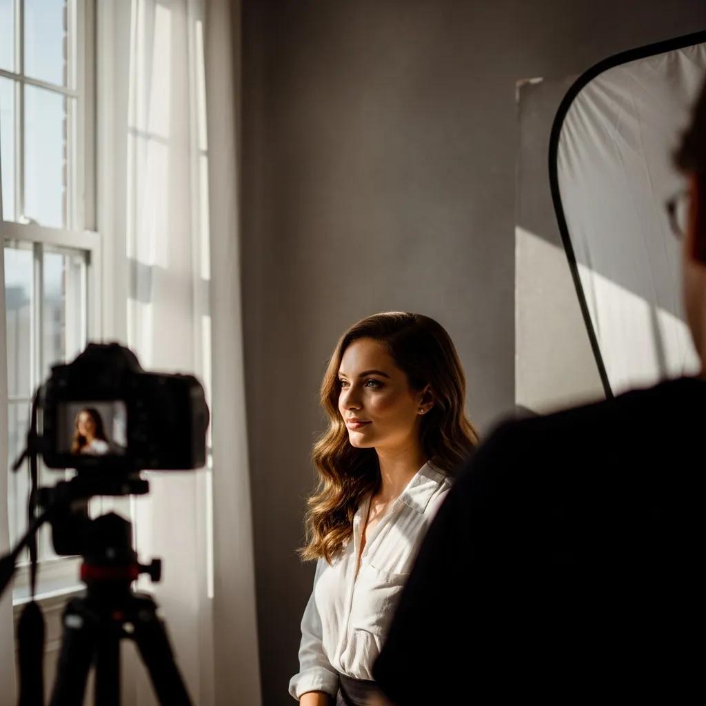 Studio setup using natural light to create a flattering headshot