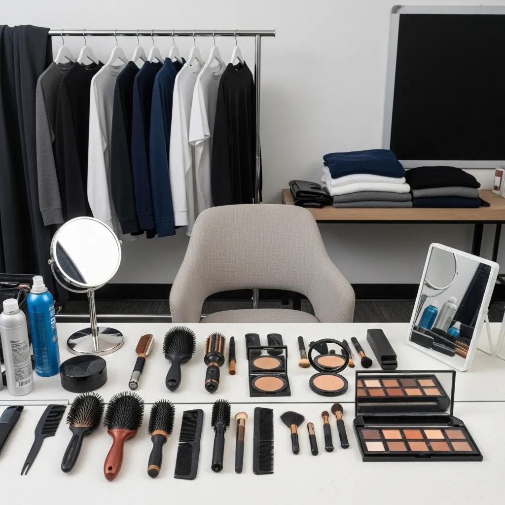 Preparation area: clothing and grooming essentials for a headshot session