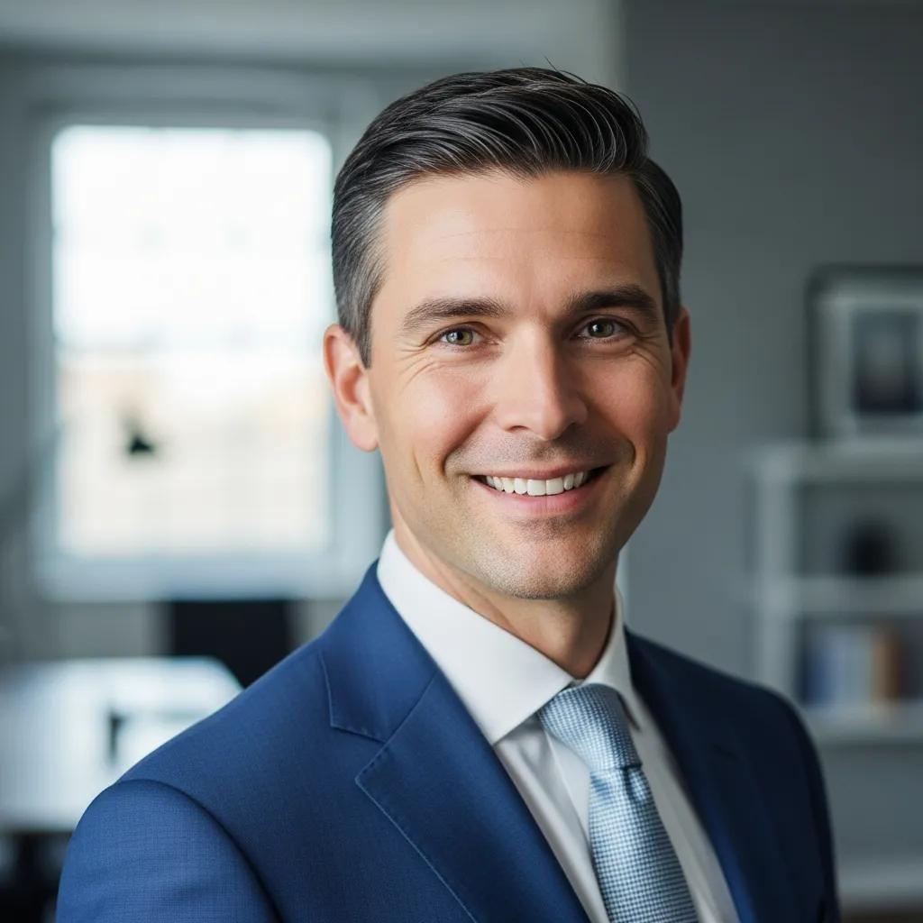 Professional headshot of an individual in business attire, emphasizing confidence and approachability