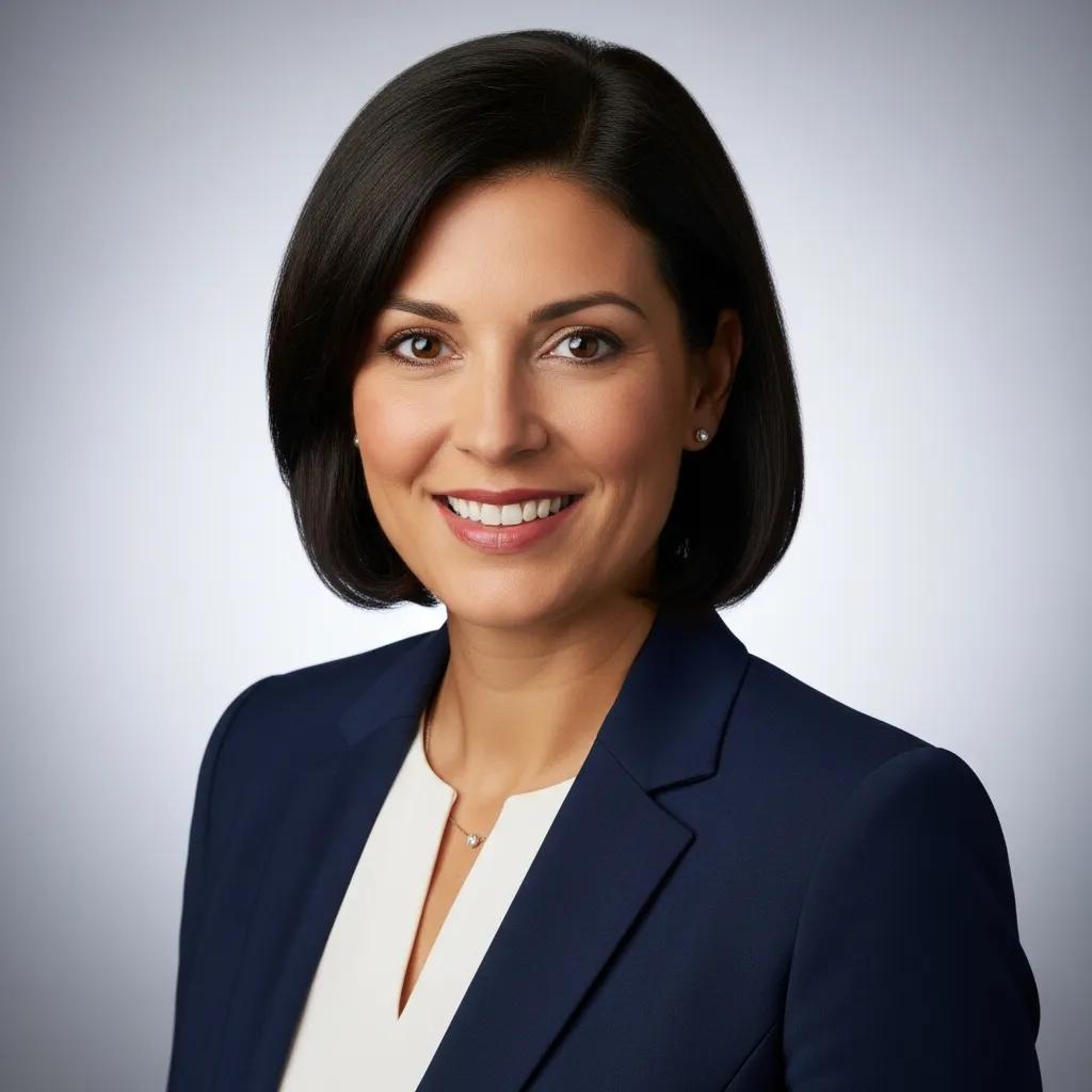Individual in a corporate headshot wearing formal clothing with a confident expression