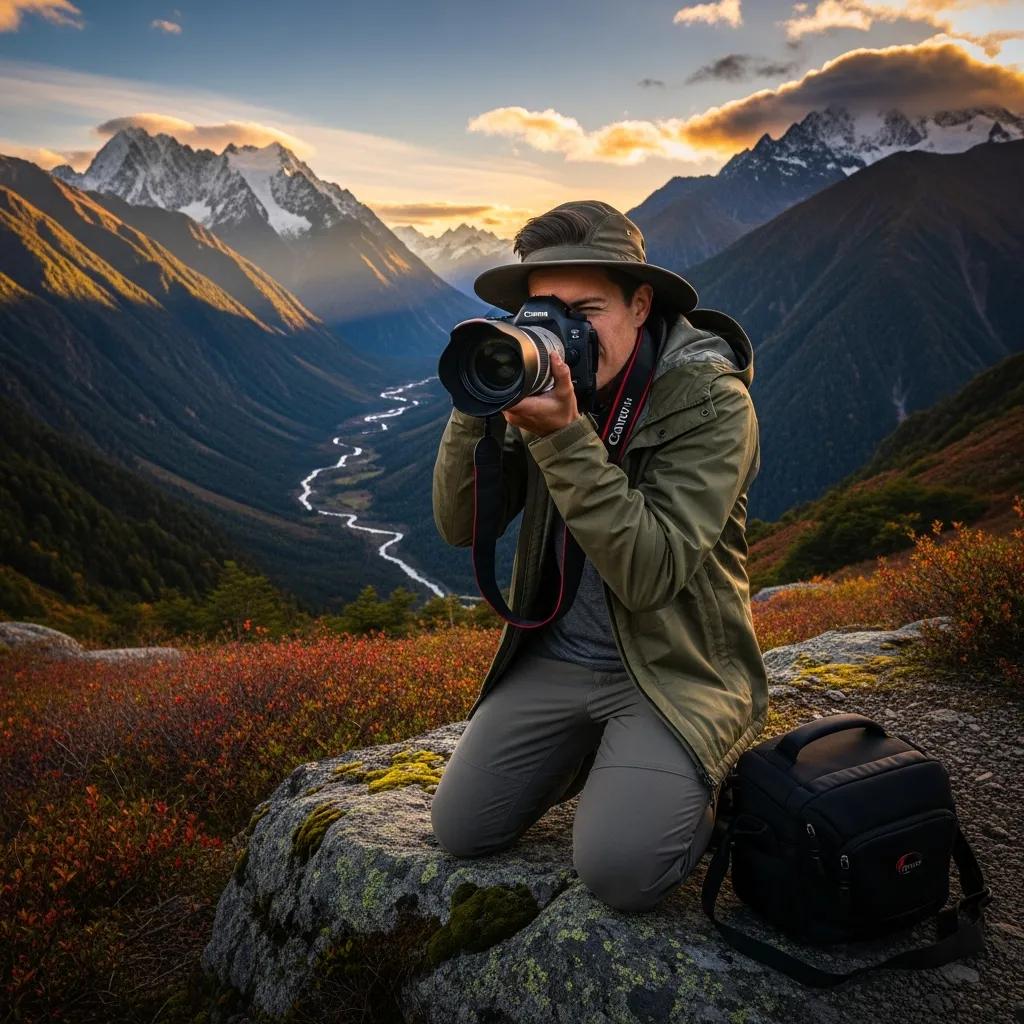 Professional photographer capturing a landscape, emphasizing image resolution importance