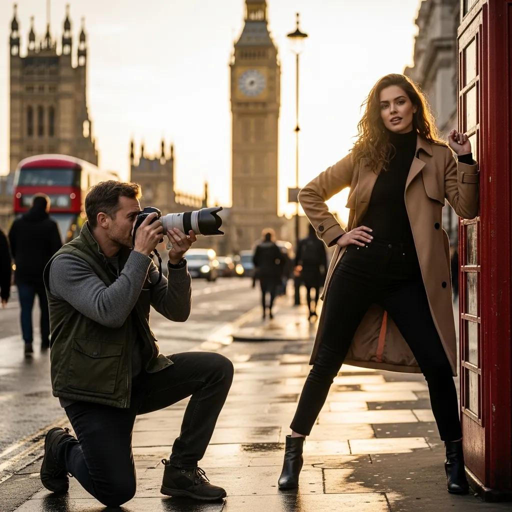 Professional photographer capturing a model in London, highlighting the vibrant photography industry